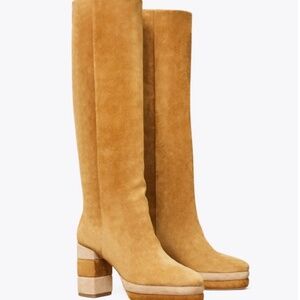 NWT - Tory Burch - Natural Suede Knee-High Boots - Color Camel - Size 9 Platform